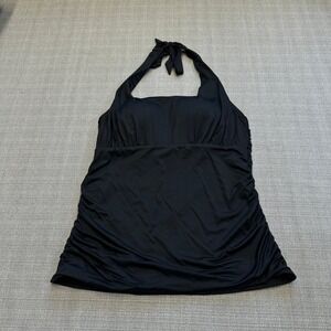 Lands End Halter Tankini Top‎ Size 12 Swimsuit Black Shirred Ruched